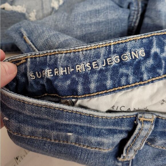 AMERICAN EAGLE jeans distressed destroyed super hi-rise stretch jegging 4 - Picture 6 of 10